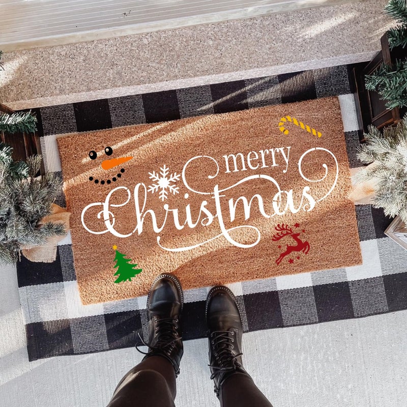 zosylley Christmas Stencils for Door Mats 23.6?Christmas Doormat Stencils for Crafts Reusable Holiday Stencil for Doormats Wood Fabrics Decor - Image 4
